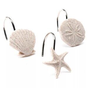 Sonoma Goods Cream Coastal Sand Dollar Sea Shell 12 pk Shower Curtain Hooks New